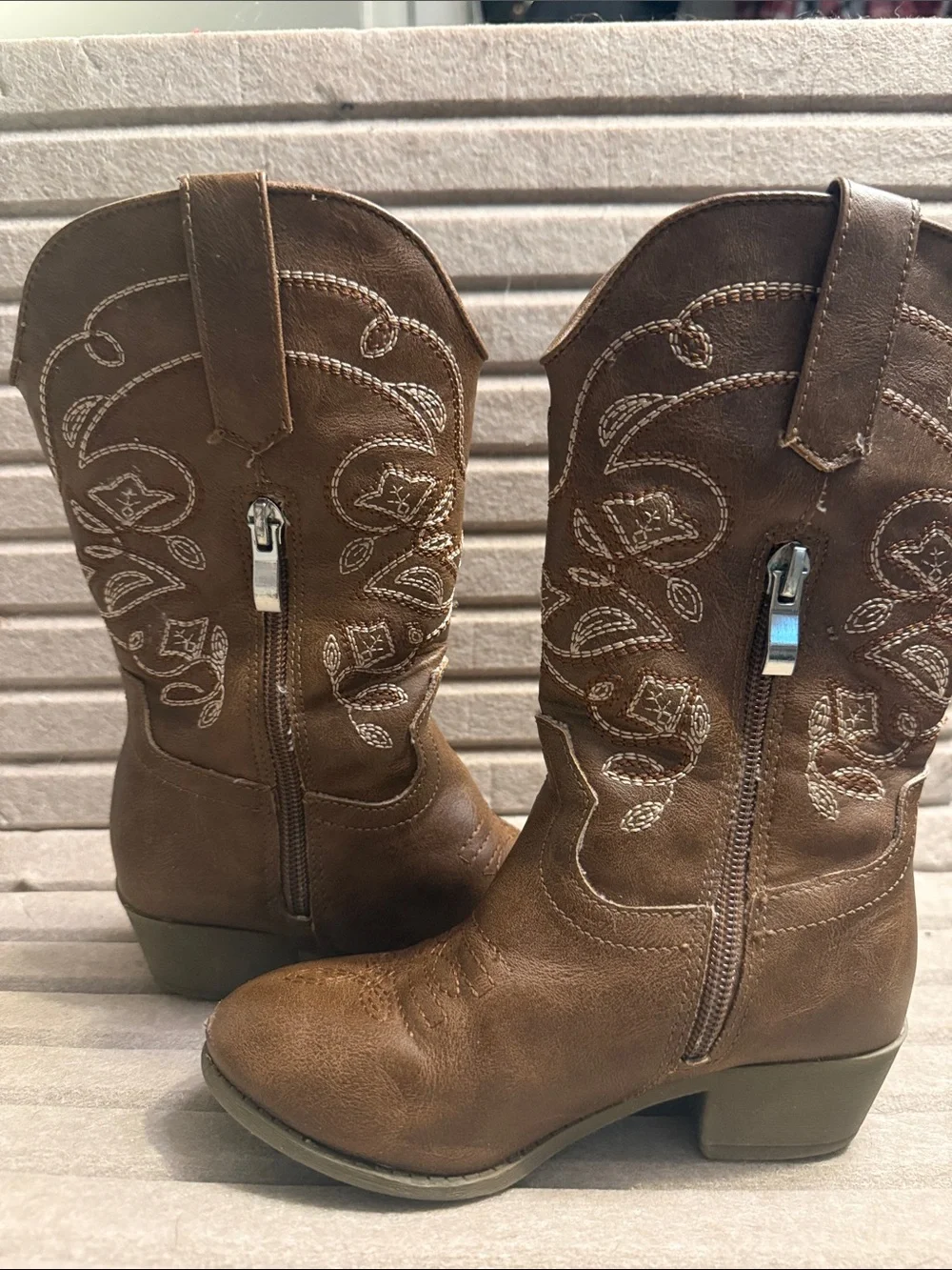Kids Brown Western Cowboy Boots with Embroidered Shaft